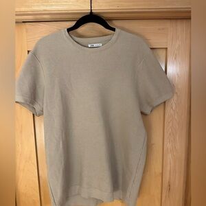 Zara Beige Short Sleeve Knit Top